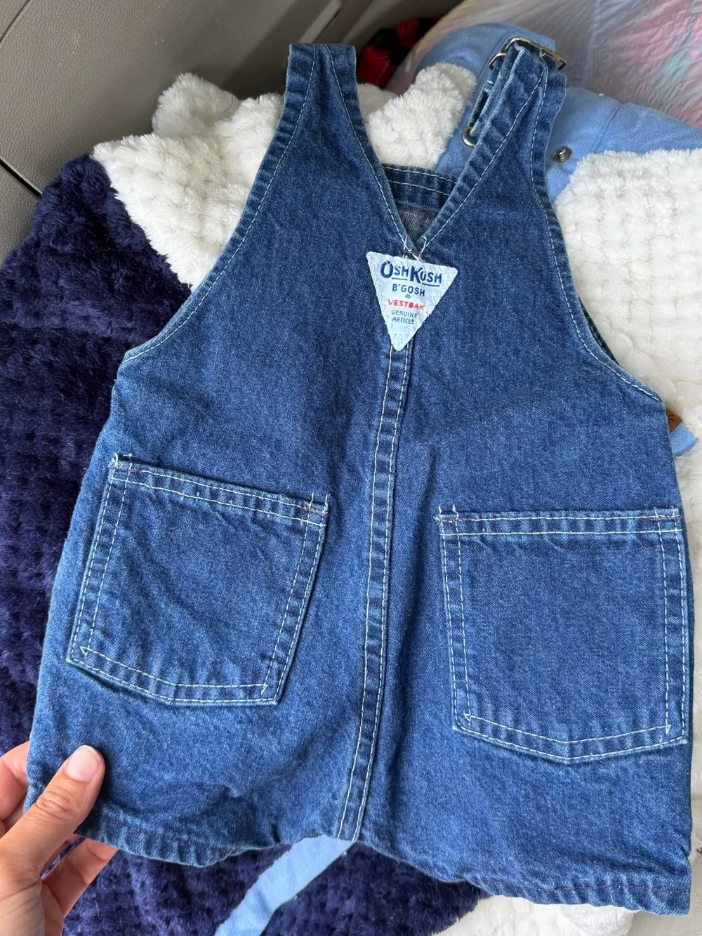 VTG 90s OshKosh B'gosh Dark Blue Denim Shortalls overalls. Paper tag. USA. 3-6M